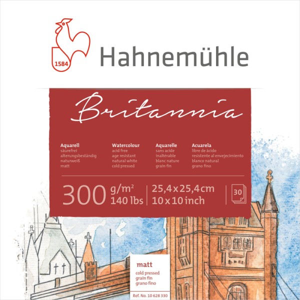 Hahnemühle Britannia Quattro matt 25,4x25,4cm | Aquarellblock 300 g/m²