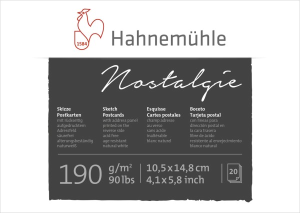 Hahnemühle Nostalgie 10,5x14,8cm Postkarten | Skizzenpostkartenblock 190 g/m²